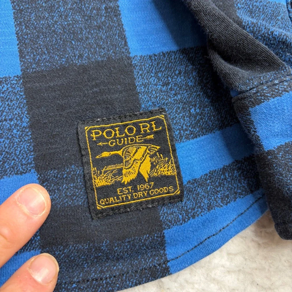 Polo Ralph Lauren Guide Men XXL Blue Black Plaid Cotton work shirt cateye button
